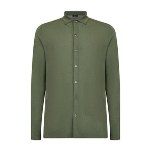 Military Green Long Sleeved Shirt Knitwear in Organic Cotton Mulberry Silk | Filatori