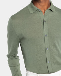 Military Green Long Sleeved Shirt Knitwear in Organic Cotton Mulberry Silk | Filatori