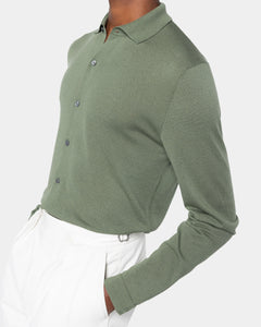 Military Green Long Sleeved Shirt Knitwear in Organic Cotton Mulberry Silk | Filatori