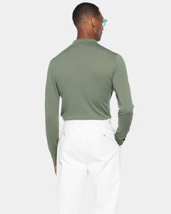 Military Green Long Sleeved Shirt Knitwear in Organic Cotton Mulberry Silk | Filatori