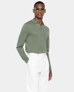Military Green Long Sleeved Shirt Knitwear in Organic Cotton Mulberry Silk | Filatori