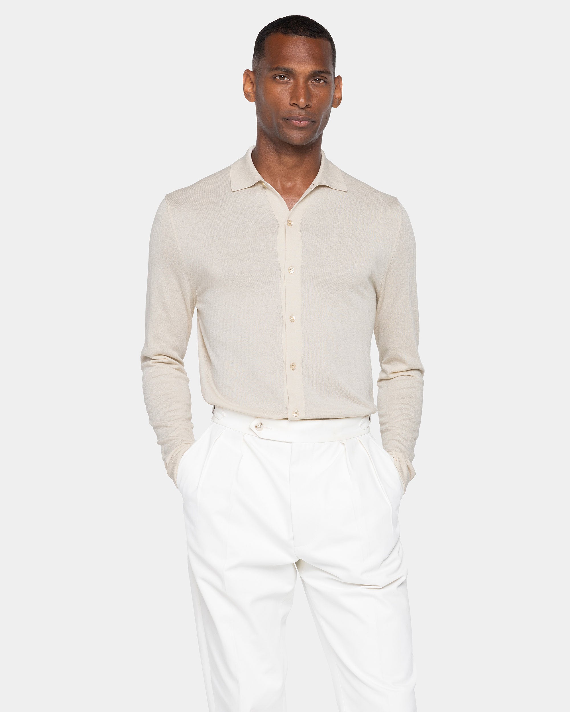 Sand Long Sleeved Shirt Knitwear in Organic Cotton Mulberry Silk | Filatori