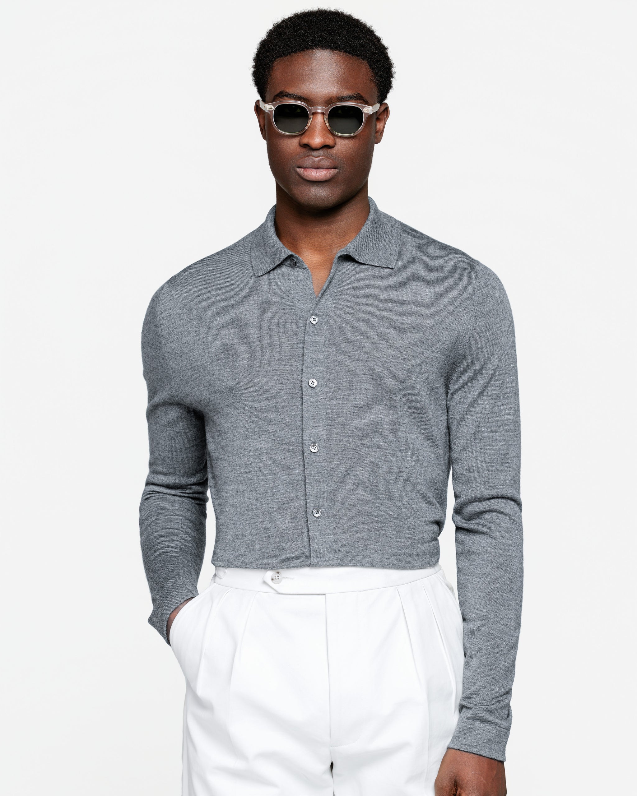 Grey Long Sleeved Shirt Knitwear in Extrafine Merino Wool and Silk | Filatori 