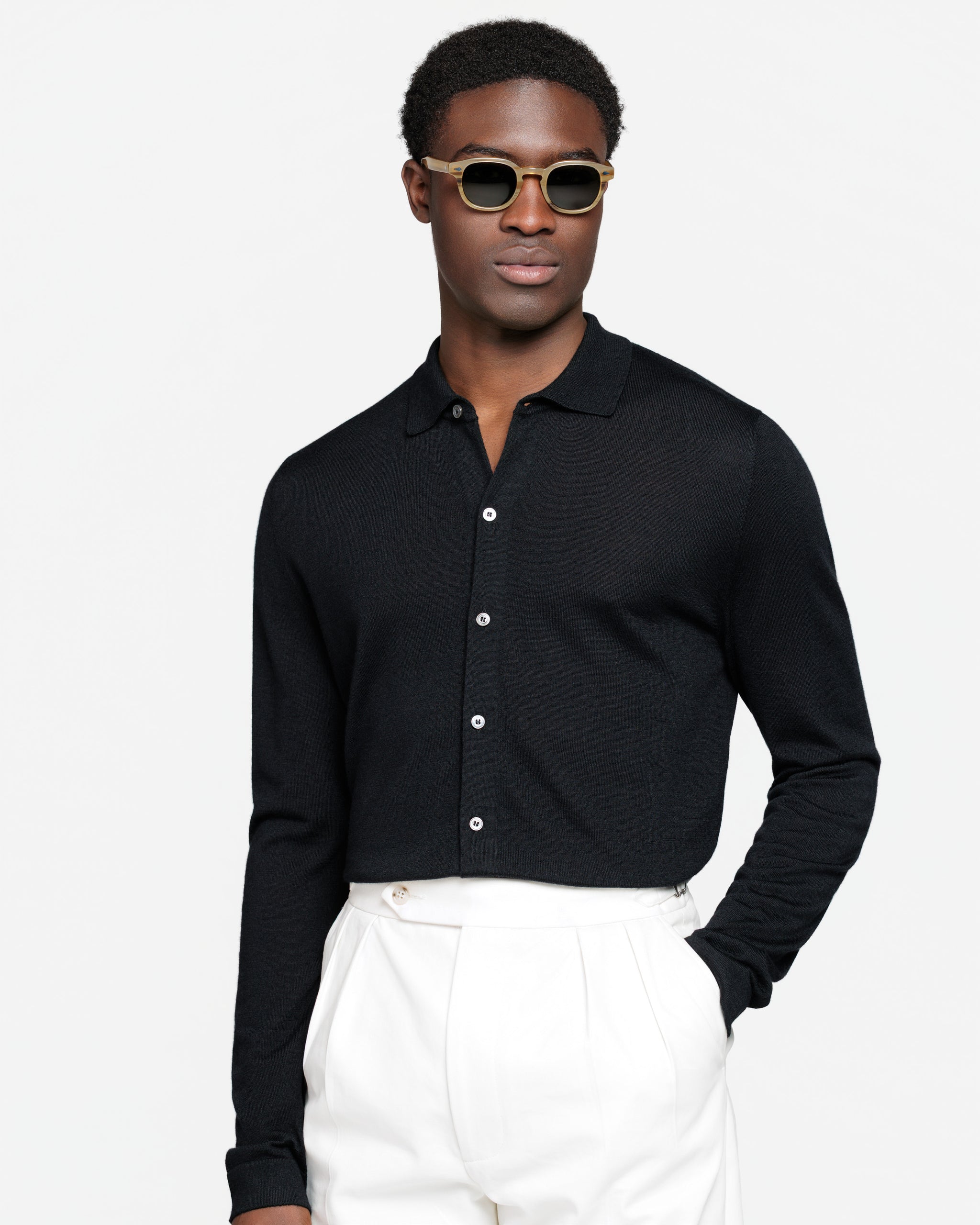 Black Long Sleeved Shirt Knitwear in Extrafine Merino Wool and Silk | Filatori 