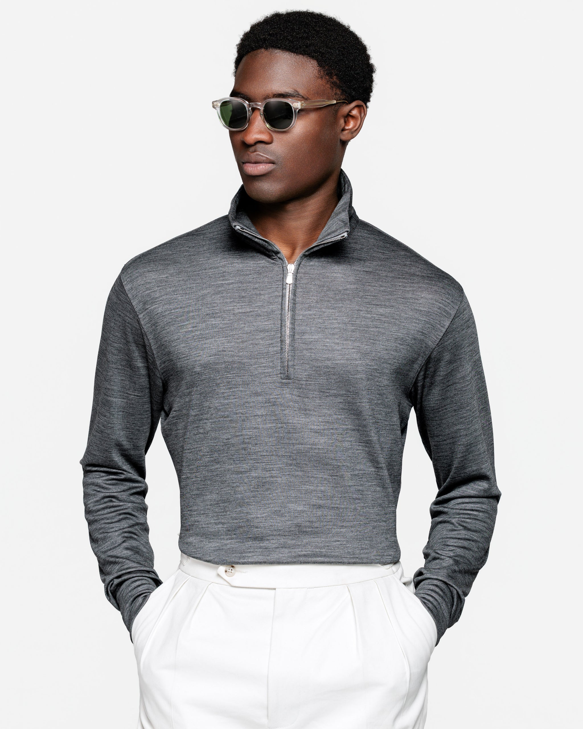 Grey Half zip sweatshirt in Wool Super 140's | Filatori