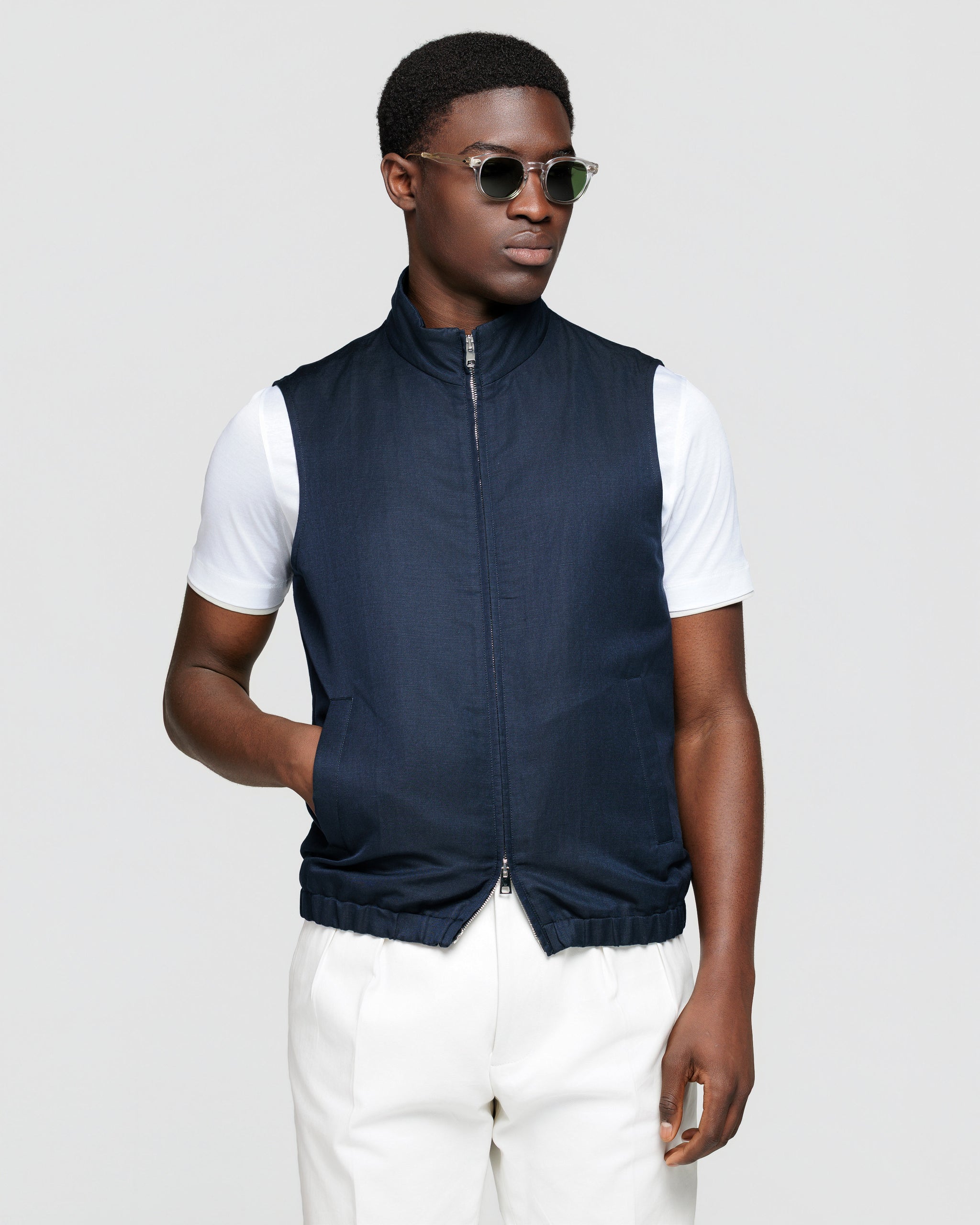 Zip Vest in Blue Linen Silk | Filatori