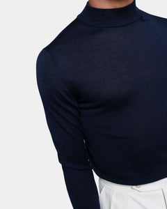 Blue Long Sleeved Highneck Knitwear in Cashmere Mulberry Silk | Filatori