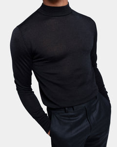 Black Long Sleeved Highneck Knitwear in Cashmere Mulberry Silk | Filatori