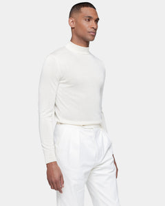 Pearl White Long Sleeved Highneck Knitwear in Cashmere Mulberry Silk | Filatori