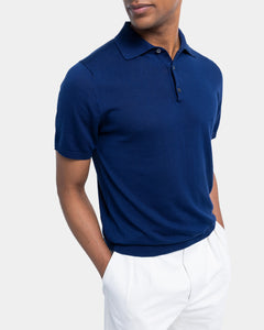 Blue Short Sleeve Polo Knitwear in Organic Cotton Mulberry Silk | Filatori