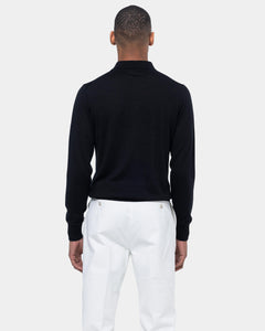 Black Long Sleeved Polo Knitwear in Organic Cotton Mulberry Silk | Filatori