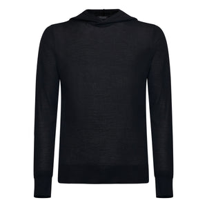 Black Long Sleeved Hoodie Knitwear in Extrafine Merino Wool and Silk | Filatori