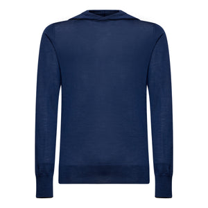 Blue Long Sleeved Hoodie Knitwear in Extrafine Merino Wool and Silk | Filatori