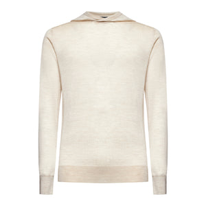 Beige Long Sleeved Hoodie Knitwear in Extrafine Merino Wool and Silk | Filatori