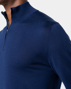 Blue Marine Half Zip Knitwear in Organic Cotton Mulberry Silk | Filatori