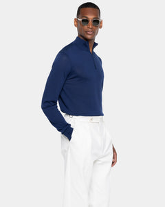 Blue Marine Half Zip Knitwear in Organic Cotton Mulberry Silk | Filatori
