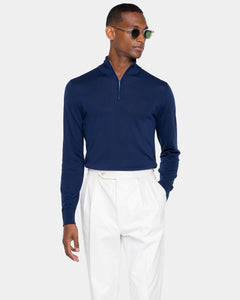 Blue Marine Half Zip Knitwear in Organic Cotton Mulberry Silk | Filatori