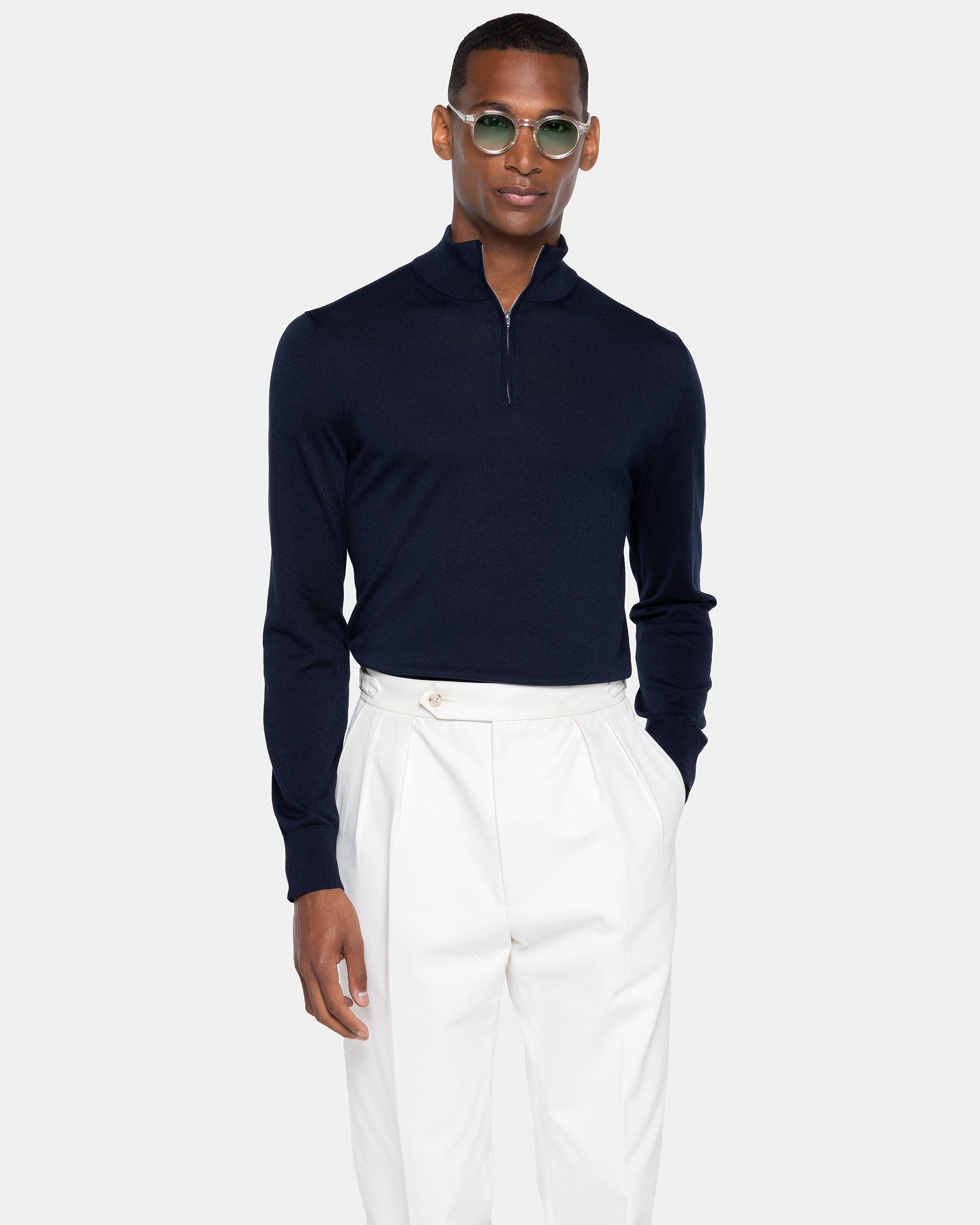Blue Half Zip Knitwear in Organic Cotton Mulberry Silk | Filatori