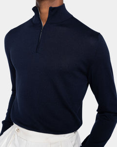 Blue Half Zip Knitwear in Organic Cotton Mulberry Silk | Filatori