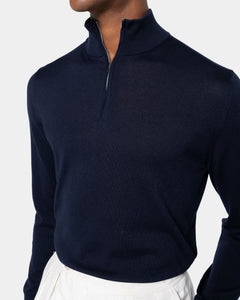 Blue Half Zip Knitwear in Organic Cotton Mulberry Silk | Filatori