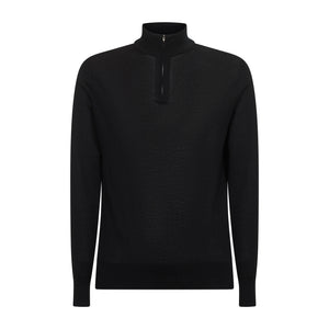 Black Half Zip Knitwear in Organic Cotton Mulberry Silk | Filatori