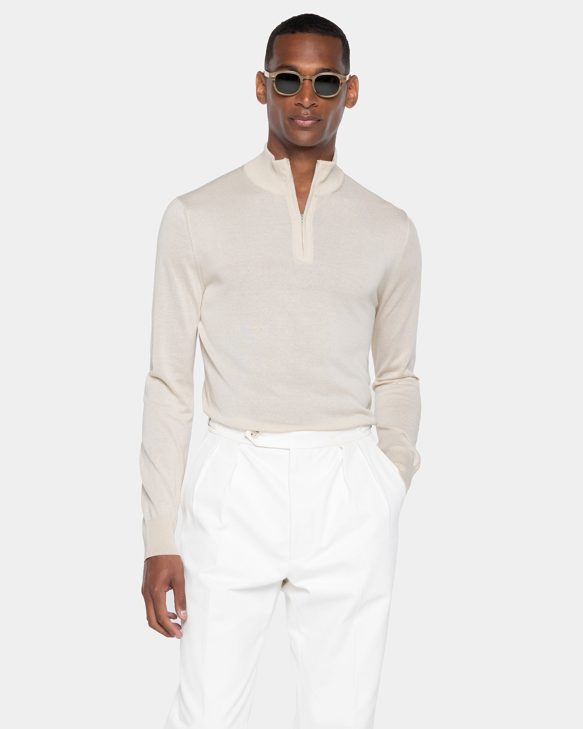 Sand Half Zip Knitwear in Organic Cotton Mulberry Silk | Filatori