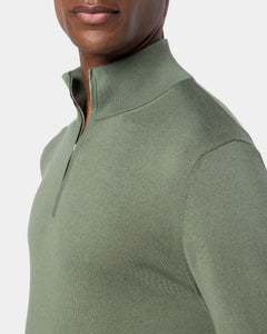 Military Green Half Zip Knitwear in Organic Cotton Mulberry Silk | Filatori