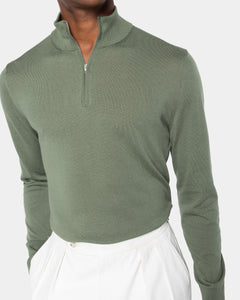 Military Green Half Zip Knitwear in Organic Cotton Mulberry Silk | Filatori