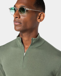 Military Green Half Zip Knitwear in Organic Cotton Mulberry Silk | Filatori