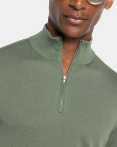 Military Green Half Zip Knitwear in Organic Cotton Mulberry Silk | Filatori