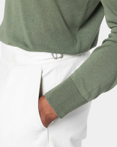 Military Green Half Zip Knitwear in Organic Cotton Mulberry Silk | Filatori