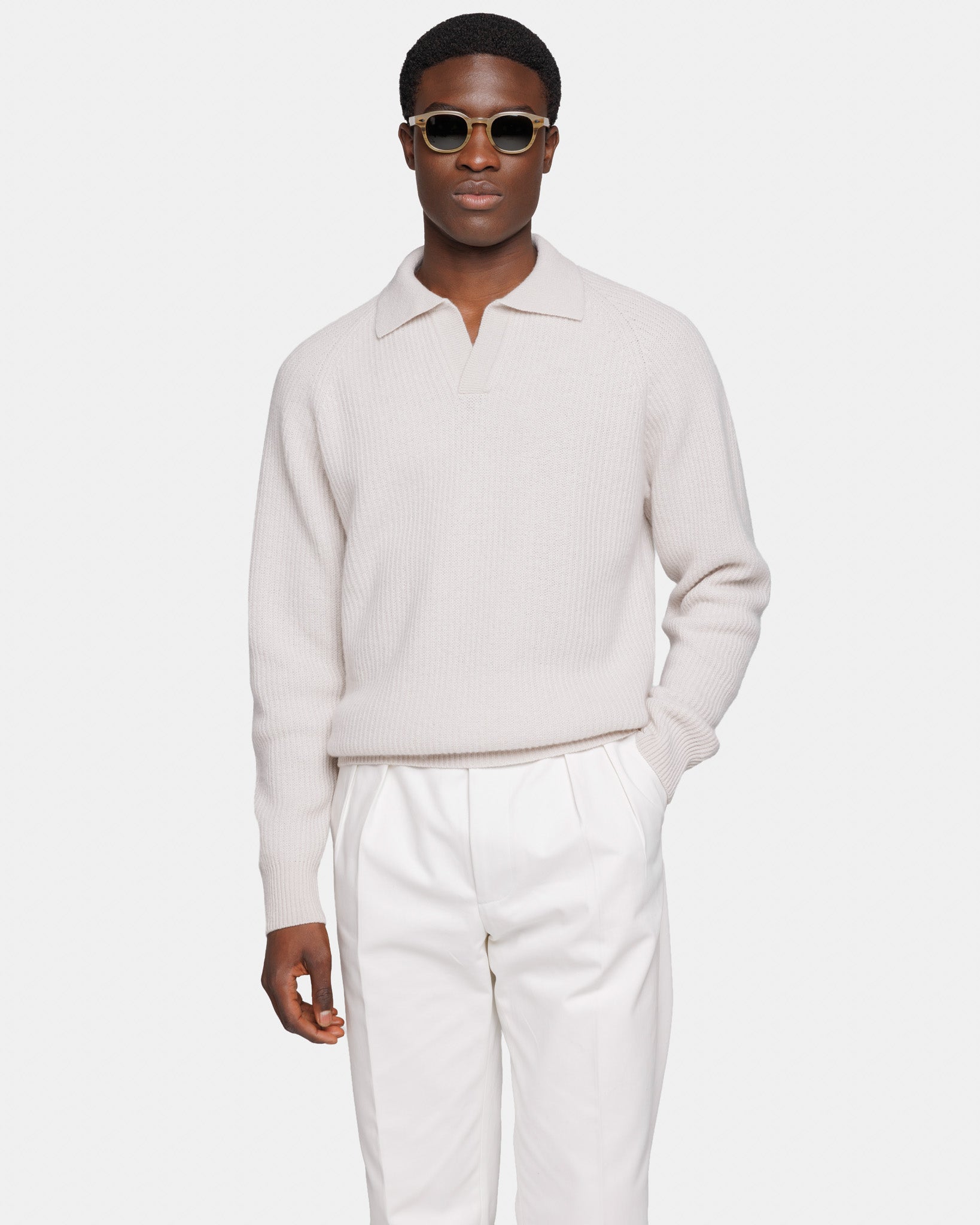 Meringue Long Sleeve Buttonless Polo in Ultra-Soft Super 100's Wool | Filatori
