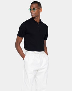 Black Short Sleeve Zip Polo Knitwear in Organic Cotton Mulberry Silk | Filatori