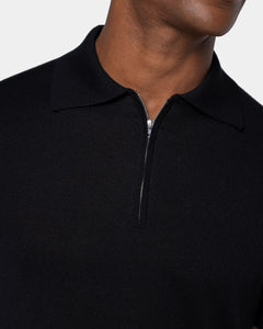 Black Short Sleeve Zip Polo Knitwear in Organic Cotton Mulberry Silk | Filatori