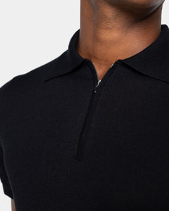 Black Short Sleeve Zip Polo Knitwear in Organic Cotton Mulberry Silk | Filatori