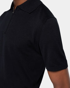 Black Short Sleeve Zip Polo Knitwear in Organic Cotton Mulberry Silk | Filatori
