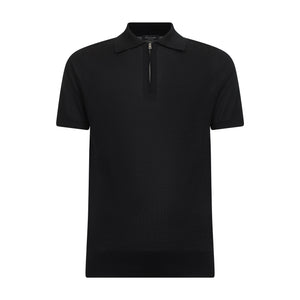 Black Short Sleeve Zip Polo Knitwear in Organic Cotton Mulberry Silk | Filatori