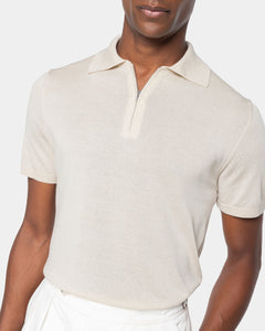Sand Short Sleeve Zip Polo Knitwear in Organic Cotton Mulberry Silk | Filatori