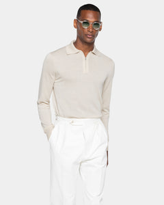 Sand Long Sleeve Zip Polo Knitwear in Organic Cotton Mulberry Silk | Filatori