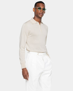 Sand Long Sleeve Zip Polo Knitwear in Organic Cotton Mulberry Silk | Filatori