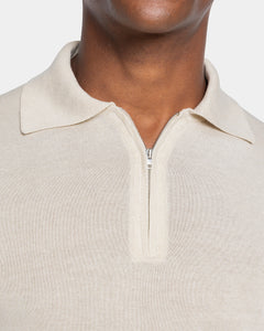 Sand Long Sleeve Zip Polo Knitwear in Organic Cotton Mulberry Silk | Filatori