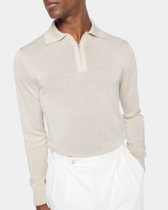 Sand Long Sleeve Zip Polo Knitwear in Organic Cotton Mulberry Silk | Filatori