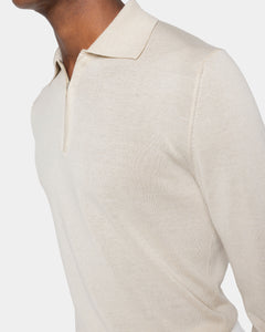 Sand Long Sleeve Zip Polo Knitwear in Organic Cotton Mulberry Silk | Filatori