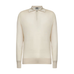 Sand Long Sleeve Zip Polo Knitwear in Organic Cotton Mulberry Silk | Filatori