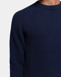 Blue Long Sleeve Crewneck in Super 100's Carded Wool | Filatori