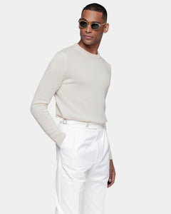 Off White Long Sleeved Crewneck Knitwear in Wool Cashmere | Filatori