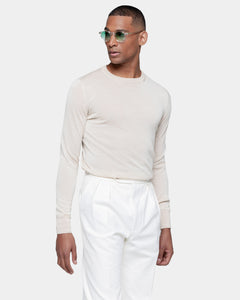 Beige Long Sleeved Crewneck Knitwear in Extrafine Merino Wool and Silk | Filatori