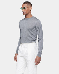 Grey Long Sleeved Crewneck Knitwear in Extrafine Merino Wool and Silk | Filatori