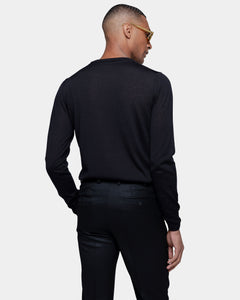 Black Long Sleeved Crewneck Knitwear in Extrafine Merino Wool and Silk | Filatori