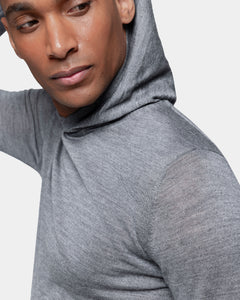 Grey Long Sleeved Hoodie Knitwear in Extrafine Merino Wool and Silk | Filatori